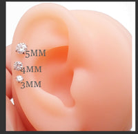 Body Clickers 3mm Moissanite earring in 20g implant-grade titanium with pronged push fit, threadless flat back body jewelry.