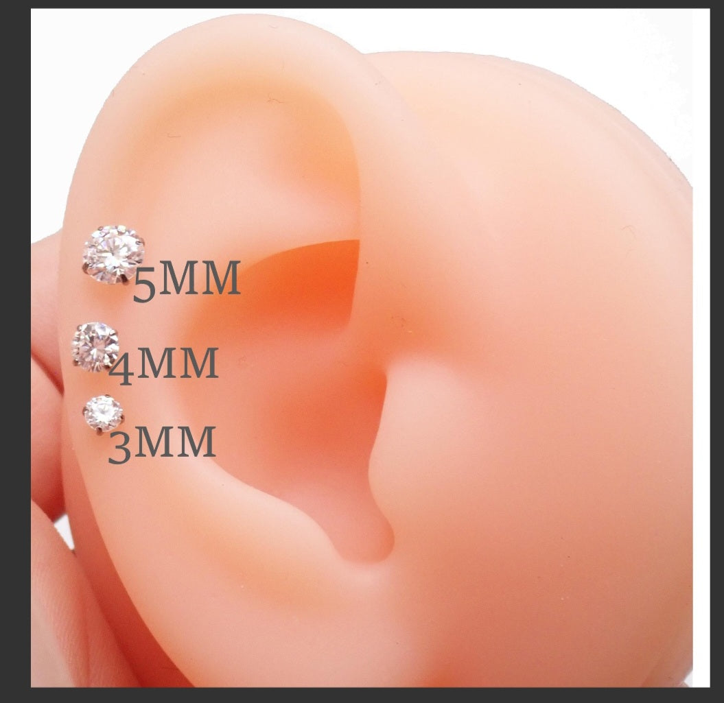 Body Clickers 3mm Moissanite earring in 20g implant-grade titanium with pronged push fit, threadless flat back body jewelry.