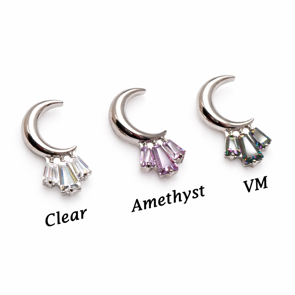 Moon CZ Cluster Flatback Piercing in implant grade titanium, available in 16g, 18g, and 20g from Body Clickers Body Jewelry.