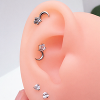 Moon CZ Cluster Flatback Piercing in implant grade titanium, available in 16g, 18g, and 20g, Body Clickers Body Jewelry.