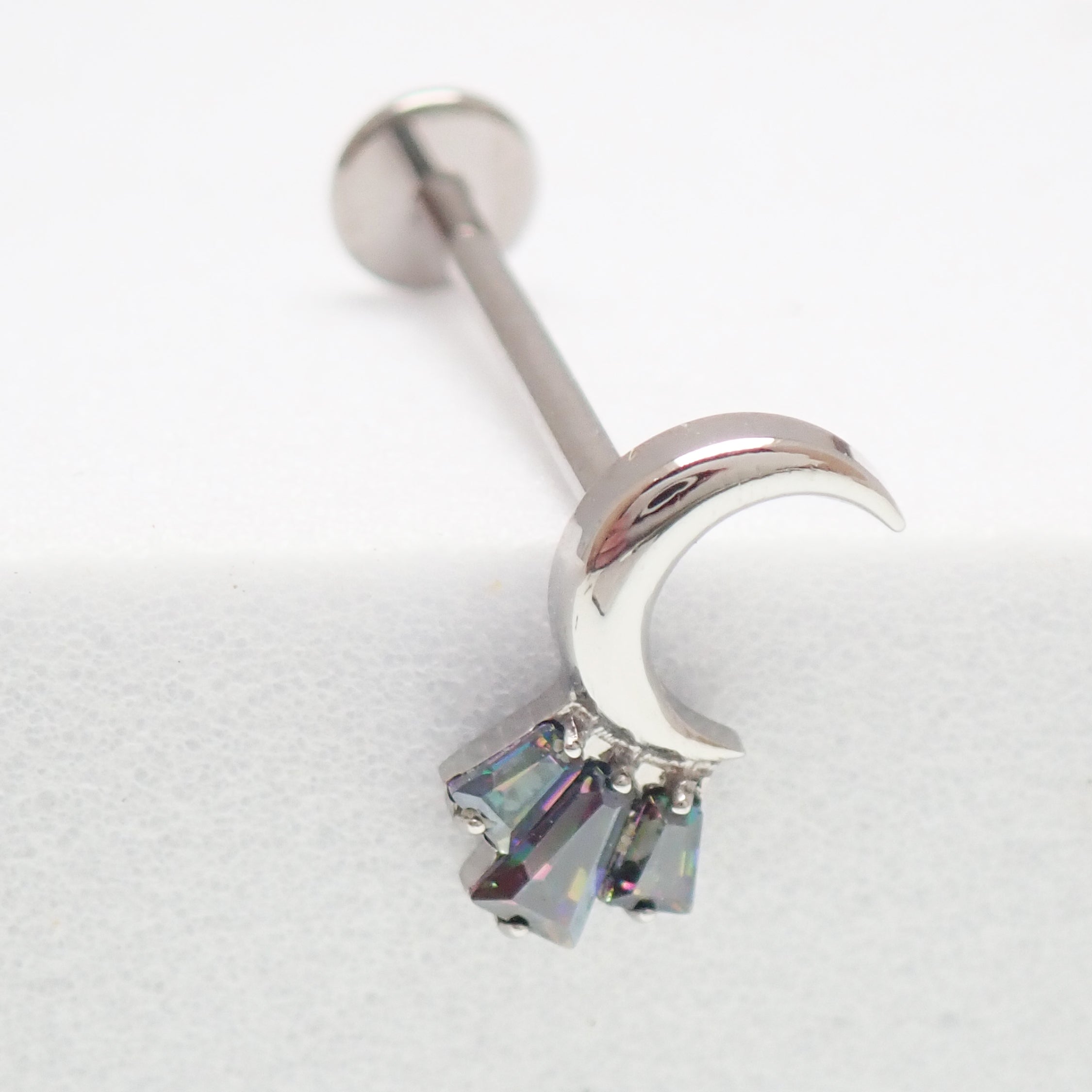 Moon CZ Cluster Flatback Piercing in implant-grade titanium, available in 20g, 18g, 16g, 18g, Body Clickers Body Jewelry