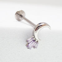 Moon CZ Cluster Flatback Piercing by Body Clickers, implant grade titanium, available in 20g, 18g, 16g, 18g, featuring a moon and CZ design.