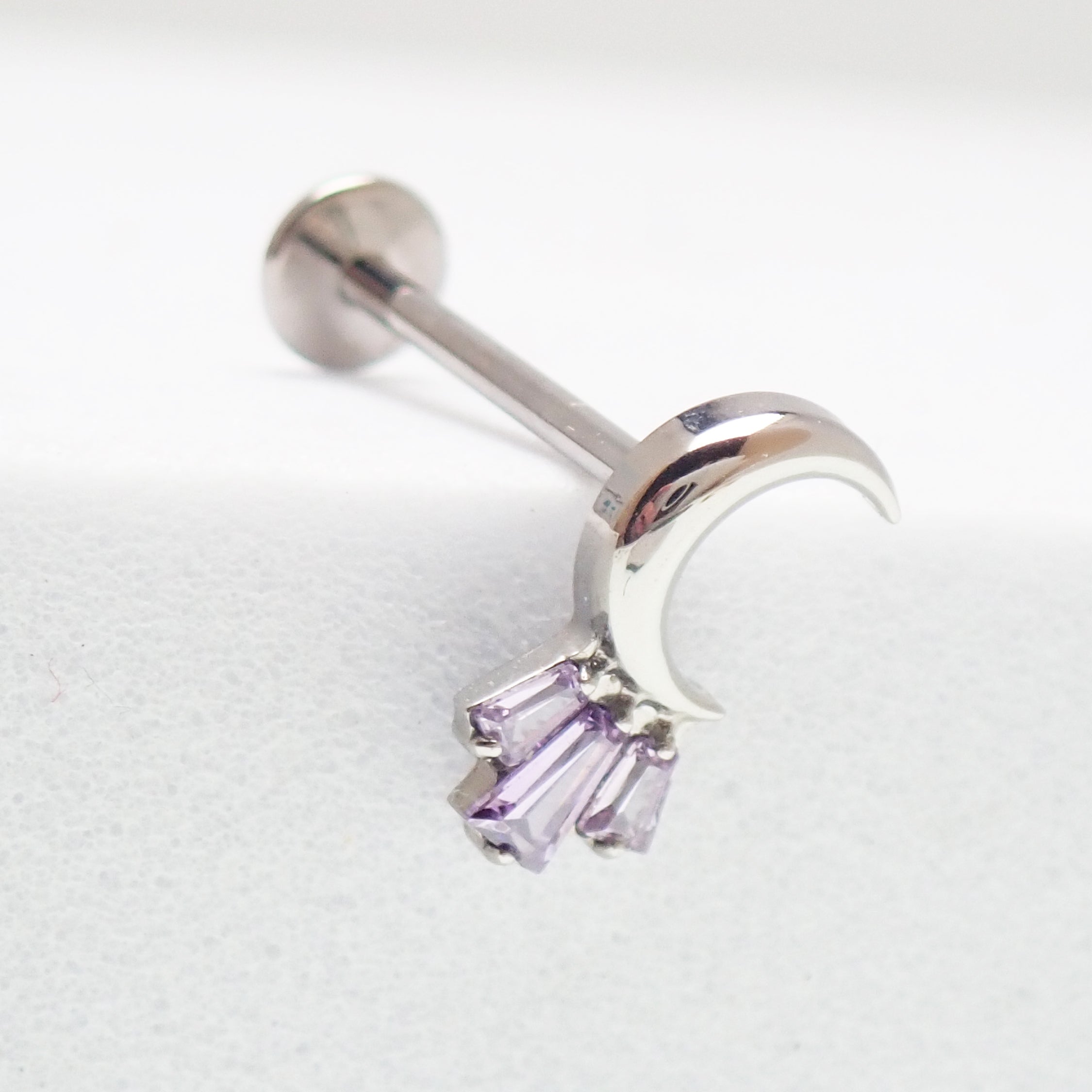 Moon CZ Cluster Flatback Piercing by Body Clickers, implant grade titanium, available in 20g, 18g, 16g, 18g, featuring a moon and CZ design.