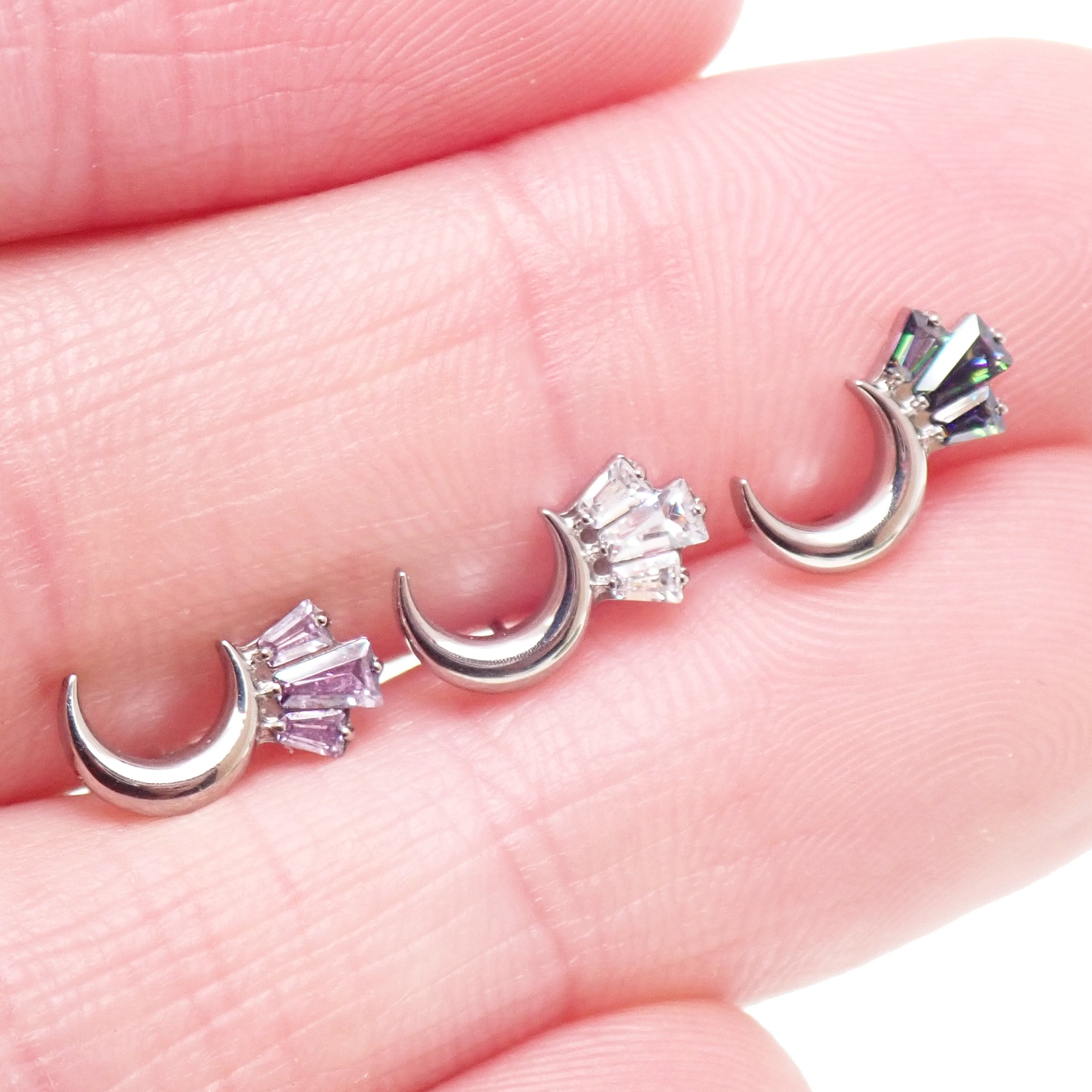 Moon CZ Cluster Flatback Piercing in implant-grade titanium, available in 20g, 18g, and 16g, by Body Clickers Body Jewelry.