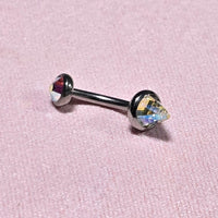 Swarovski AB titanium curve bar body jewelry in 16g with 5mm Swarovski crystals, designed for body piercing, by Body Clickers.