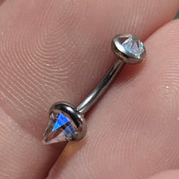 Swarovski AB titanium curve bar body jewelry by Body Clickers, 16g, with sparkling crystal accents and 5mm curve.