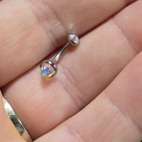 Swarovski AB titanium curve bar body jewelry by Body Clickers, 16g, with 5mm Swarovski crystals for body piercing.