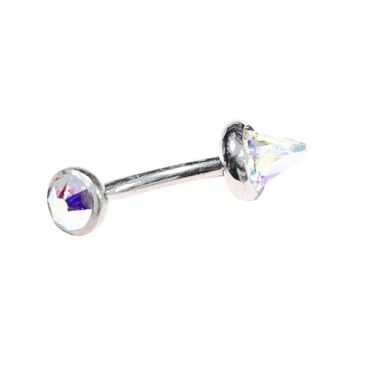 Swarovski AB titanium curve bar body jewelry by Body Clickers, 16g, with sparkling Swarovski crystals and smooth curved design.