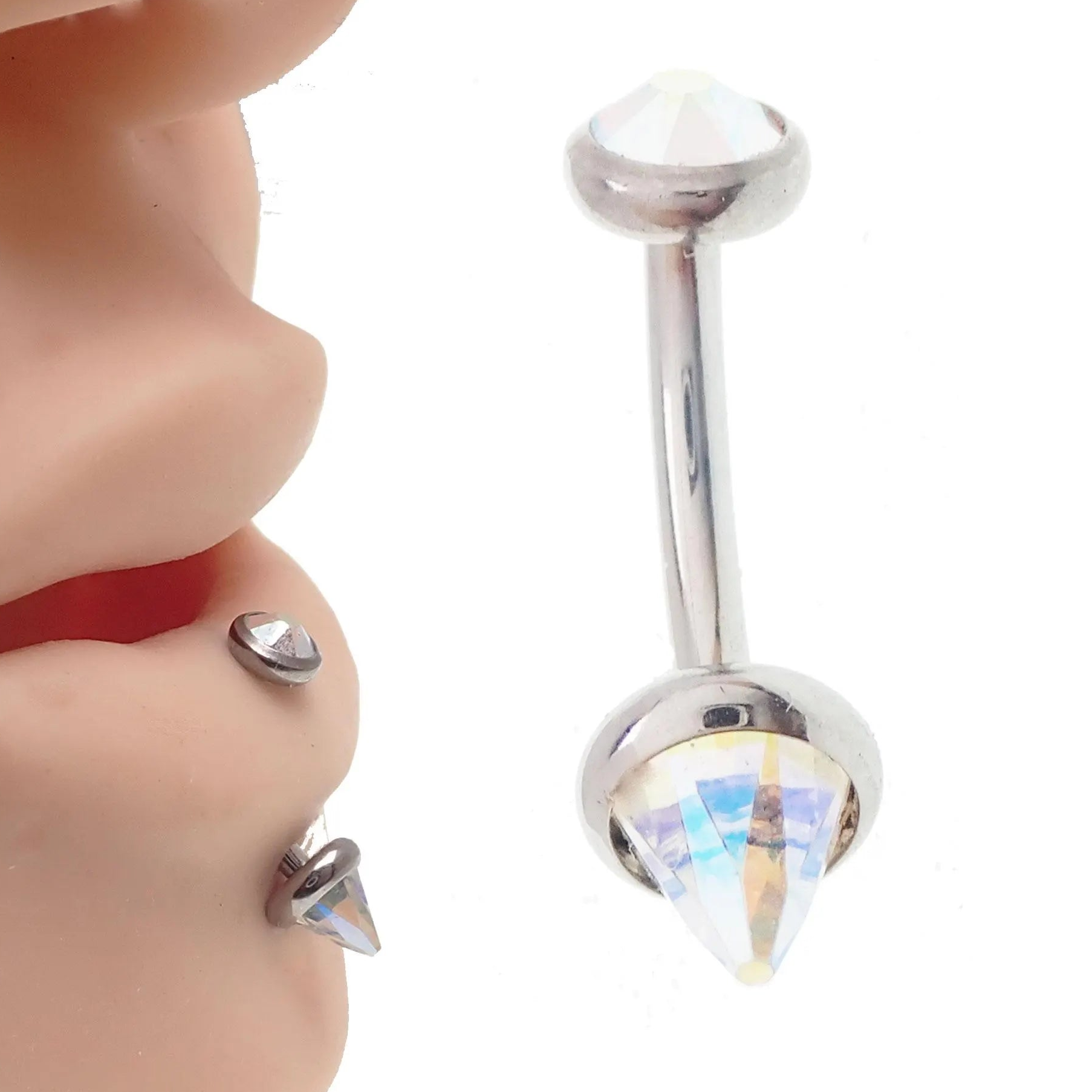 Swarovski AB titanium curve bar body jewelry by Body Clickers, 16g, with sparkling crystal accents and smooth curved design