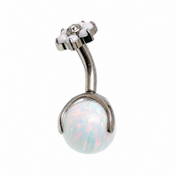 Titanium sun and ice white opal flower belly ring with decorative floral design and 6mm size from Body Clickers Body Jewelry.