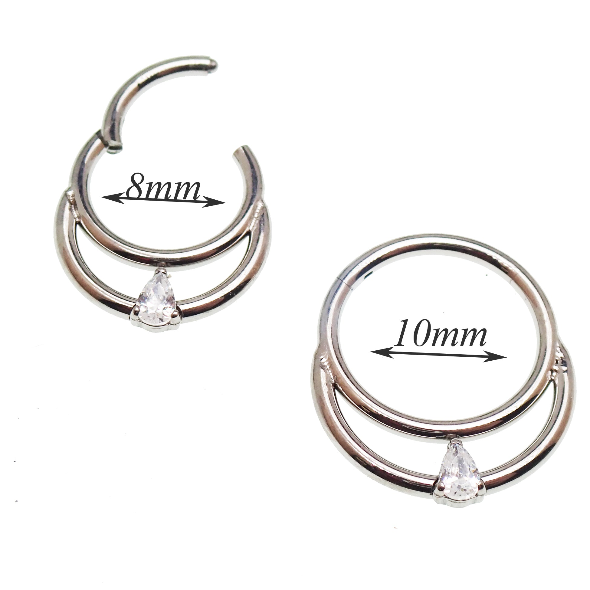 16g Body Clickers double clicker body jewelry with 8mm and 10mm designs featuring a double clicker style in stainless steel