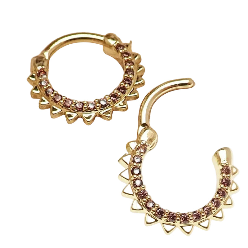 Sun Gold Filled 16g clicker earring from Body Clickers Body Jewelry, featuring a sun blast design and hinged clicker closure.