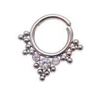 Beaded and CZ hinged titanium clicker body jewelry in 16g with 8mm beads, featuring a sleek design by Body Clickers