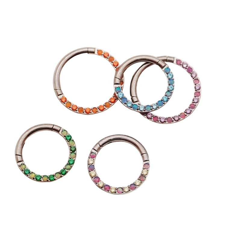 Opal/CZ Front Titanium Clicker 16g - Body Clickers Body Jewelry