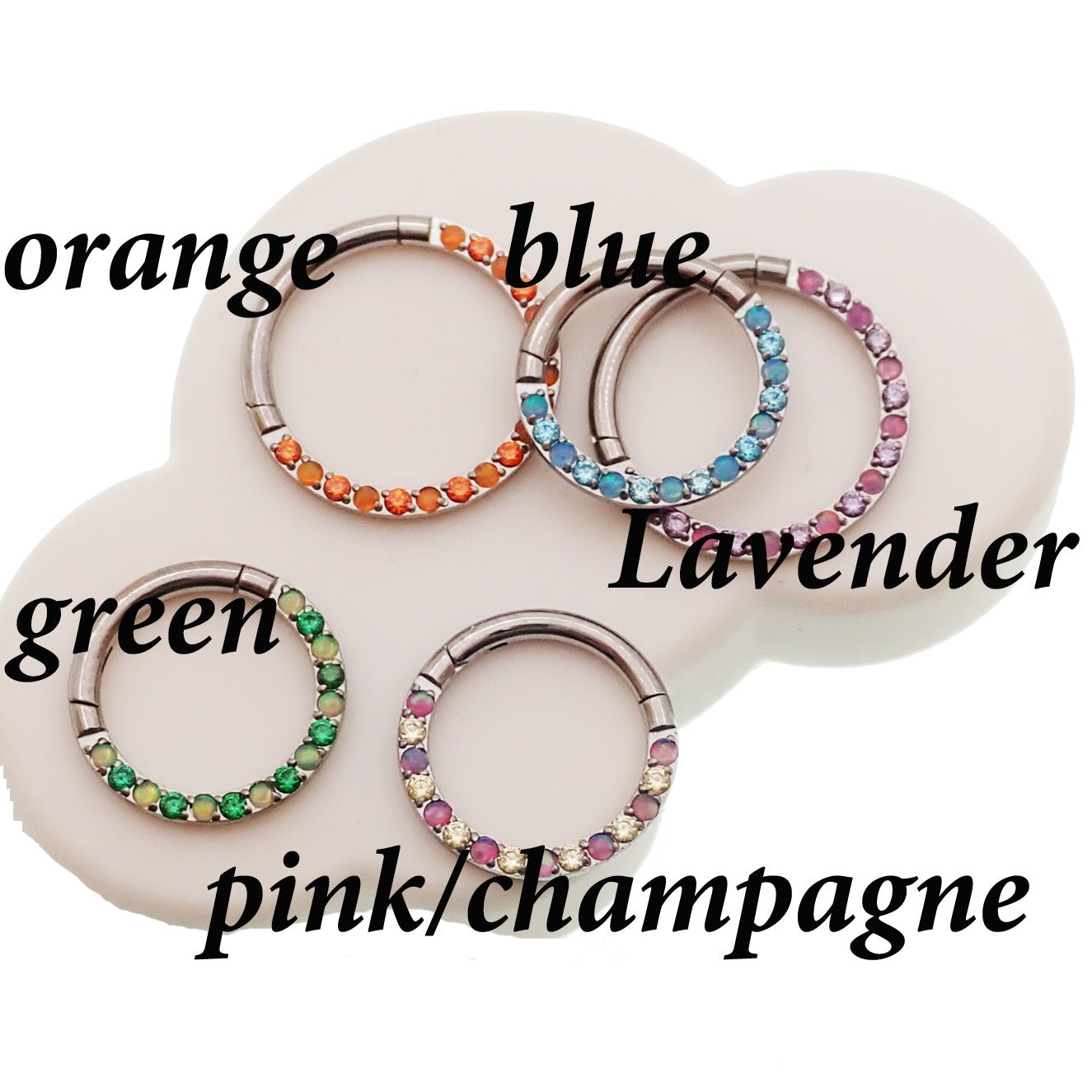 Green opal and CZ front titanium clicker body jewelry in 16g with 8mm design by Body Clickers.