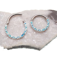 Green opal and CZ front titanium clicker body jewelry in 16g with 8mm design by Body Clickers.