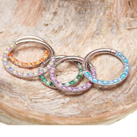 Green opal and CZ front titanium clicker jewelry for body piercing, 16g size by Body Clickers Body Jewelry