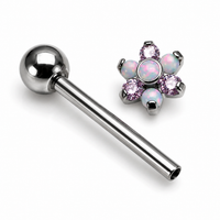 Pink flower opal tongue piercing in 14g body jewelry with a floral design and vibrant pink color, from Body Clickers.