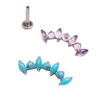 Natural stone cluster flat back body jewelry by Body Clickers in 14g, 16g, or 18g with amethyst stones and 6mm size.