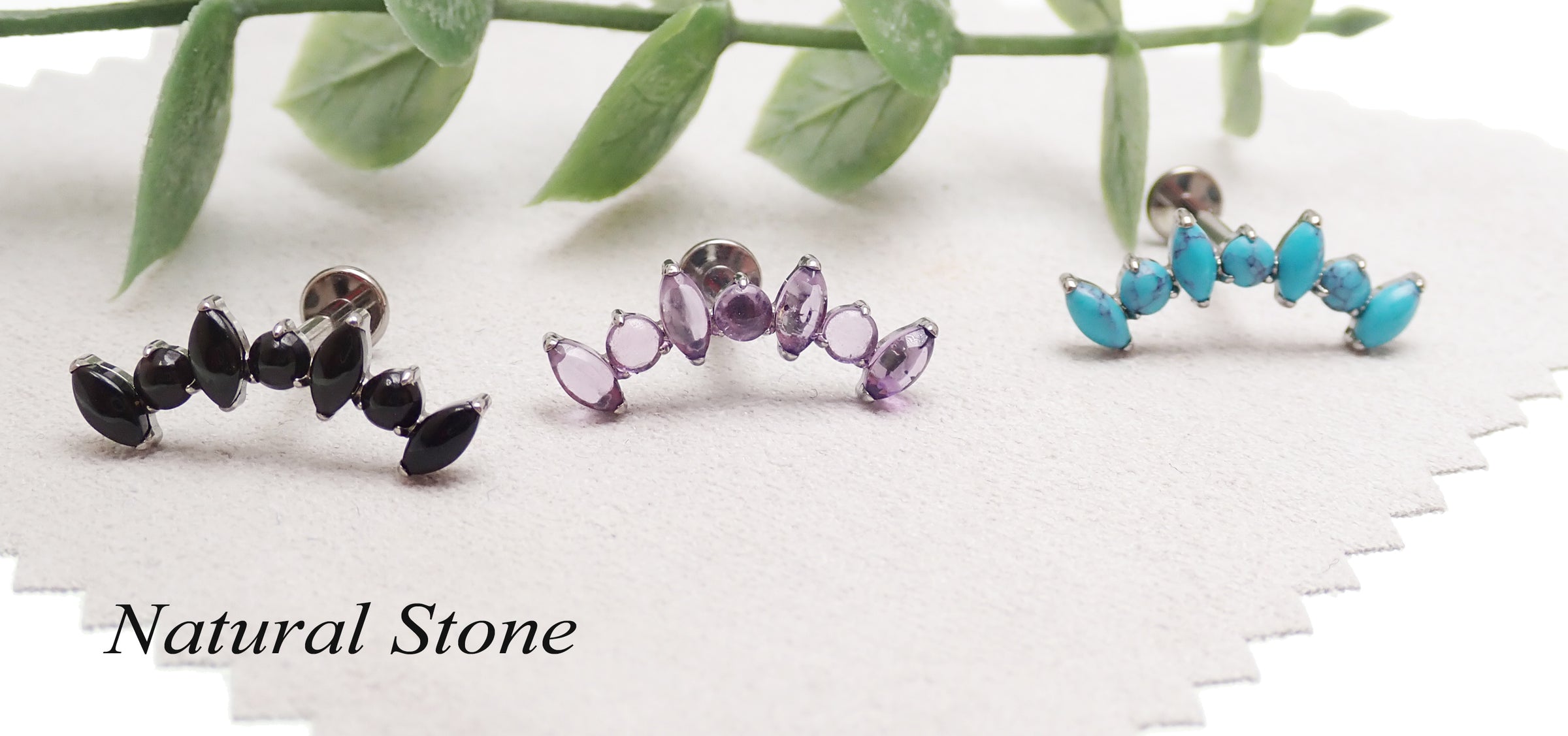 Amethyst natural stone cluster flat back body jewelry by Body Clickers in 14g, 16g, or 18g gauges with 6mm stones.