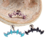 Amethyst natural stone cluster flat back body jewelry by Body Clickers, available in 14g, 16g, and 18g sizes.