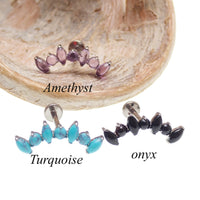 Body Clickers natural stone cluster flat back body jewelry in amethyst, 14g, 16g, or 18g with 6mm stones.