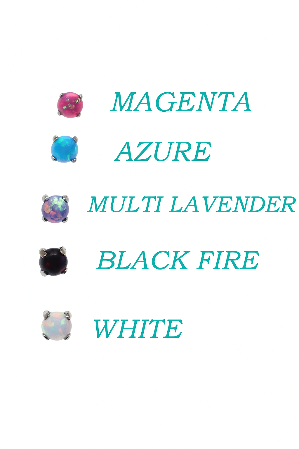 Azure titanium opal loose tops for body jewelry, 3mm and 4mm internally threaded flat back replacement attachments by Body Clickers