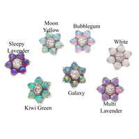 Titanium fire opal flower top attachment for body jewelry, 0.9mm thread, designed for body clickers and implant piercings.