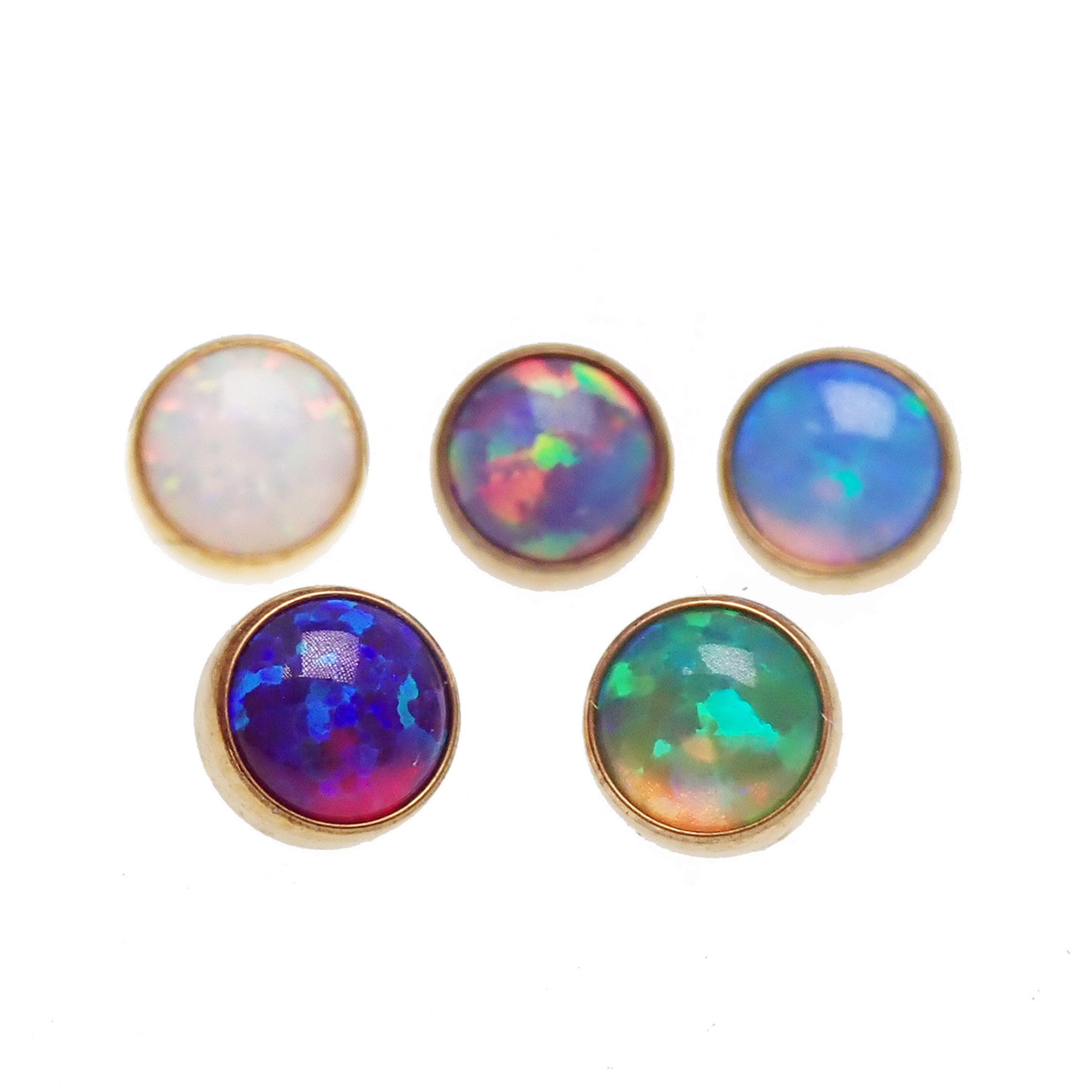 Titanium implant loose 4mm PVD gold flat opal top attachment for body jewelry, 16g with 0.9mm thread from Body Clickers.