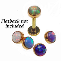 Titanium loose implant attachment with 4mm PVD gold flat opal top for body jewelry, 16g size with 0.9mm threaded post.