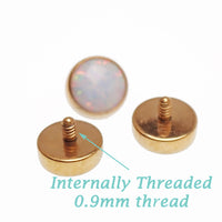 Titanium loose 4mm PVD gold flat opal tops attachment for body jewelry, 16g with 0.9mm thread, by Body Clickers.