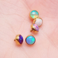 Titanium loose 4mm PVD gold flat opal tops attachment for body clicker jewelry, 16g/0.9mm threaded implant jewelry.