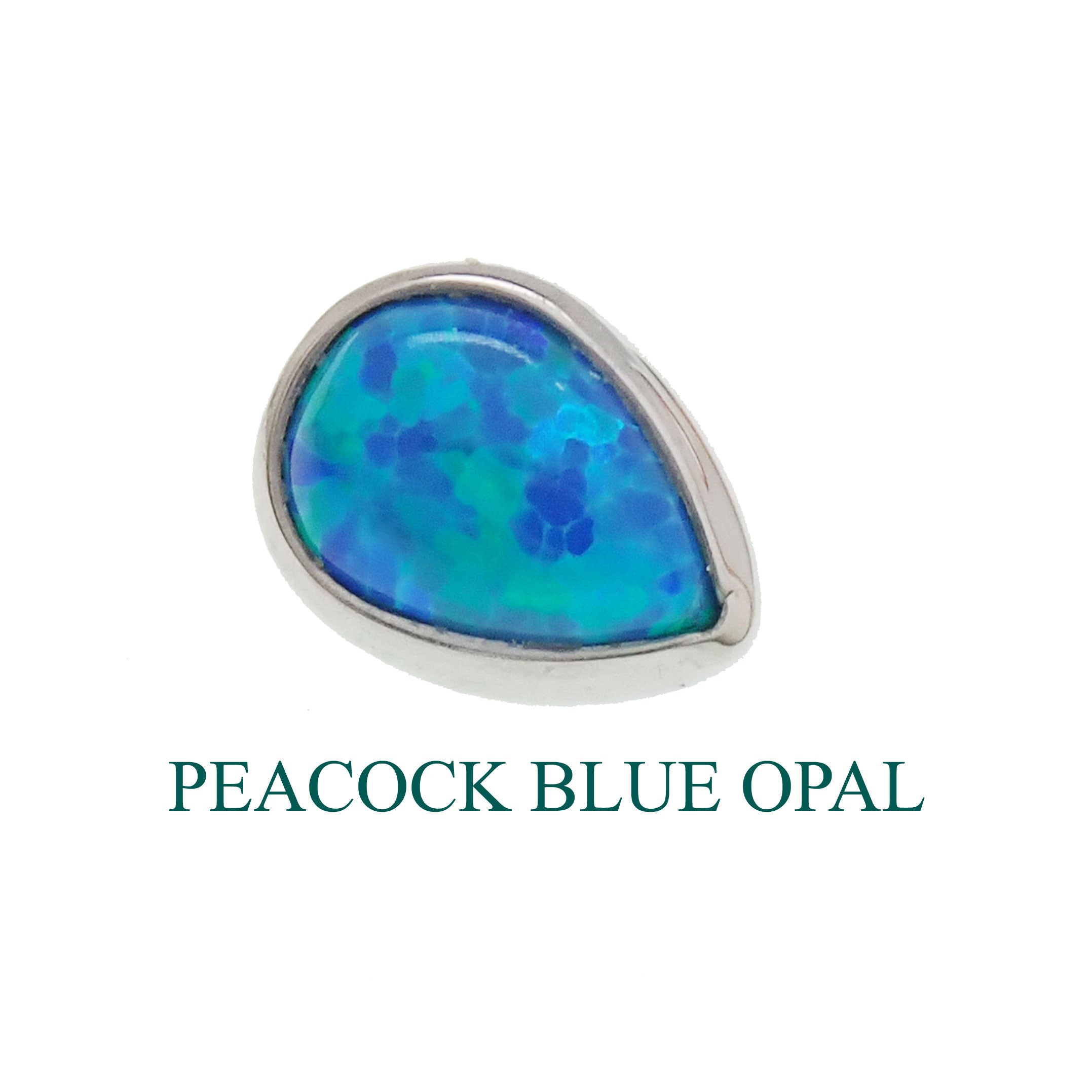 14g titanium teardrop flatback dermal piercing attachment by Body Clickers Body Jewelry, in peacock blue with 1.2mm thread.
