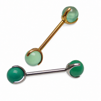 Jade titanium barbell piercing in 12g or 14g with 12mm length for body jewelry, featuring a sleek, polished design.