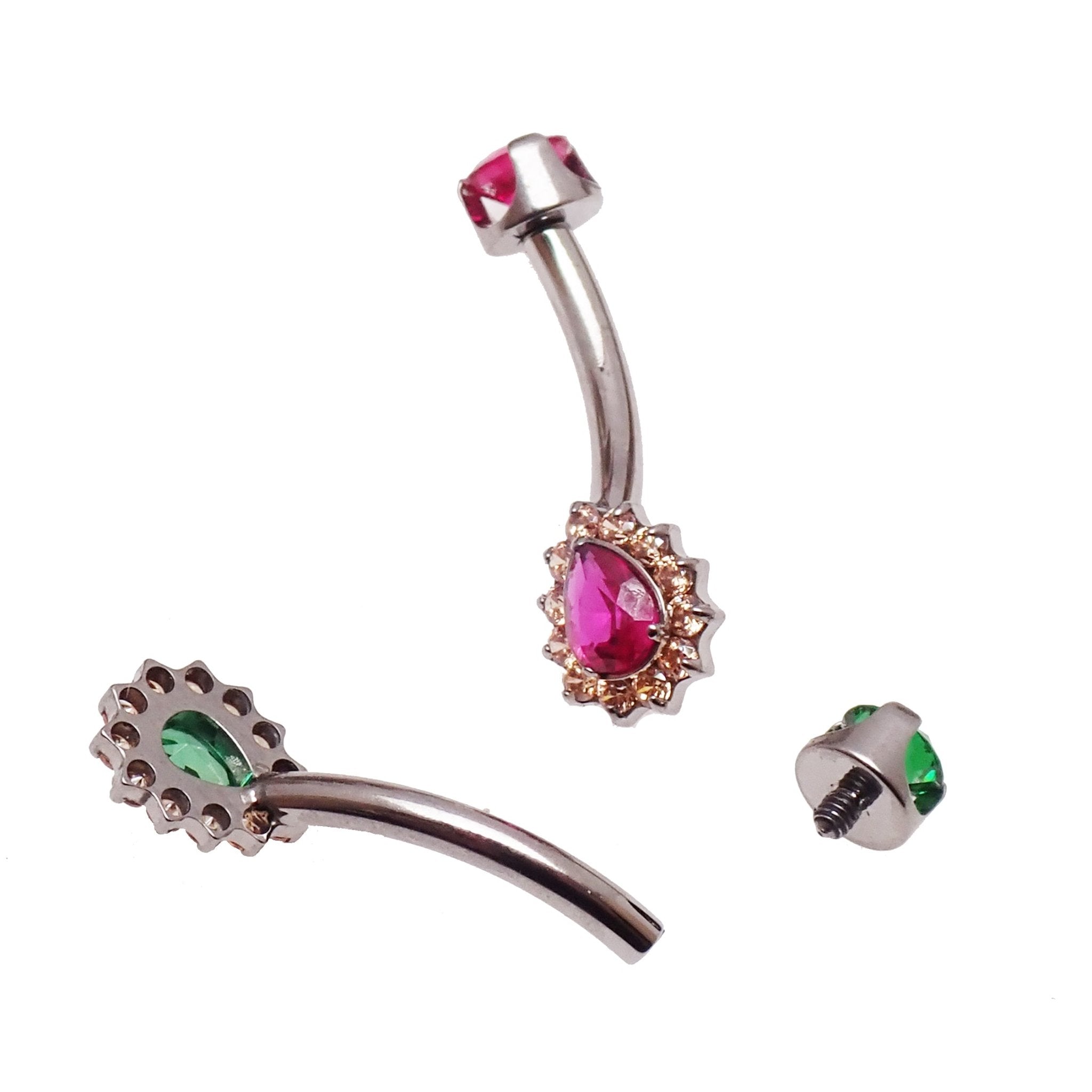 Cerise pink titanium internally threaded belly ring 14g from Body Clickers Body Jewelry, showing the smooth, polished body jewelry design.