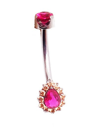 Cerise pink titanium internally threaded belly ring in 14g with smooth, polished finish and body jewelry branding.
