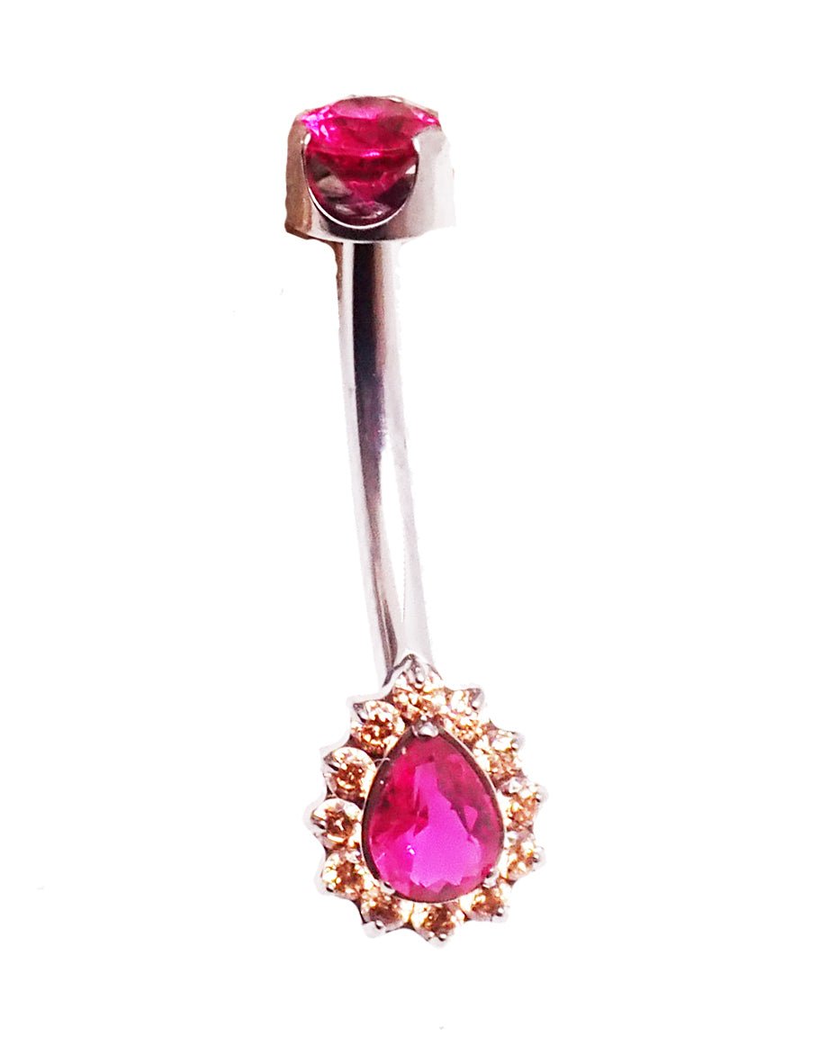 Cerise pink titanium internally threaded belly ring in 14g with smooth, polished finish and body jewelry branding.