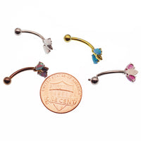 Titanium butterfly navel belly ring by Body Clickers Body Jewelry, 14 gauge with detailed butterfly design and curved shape.