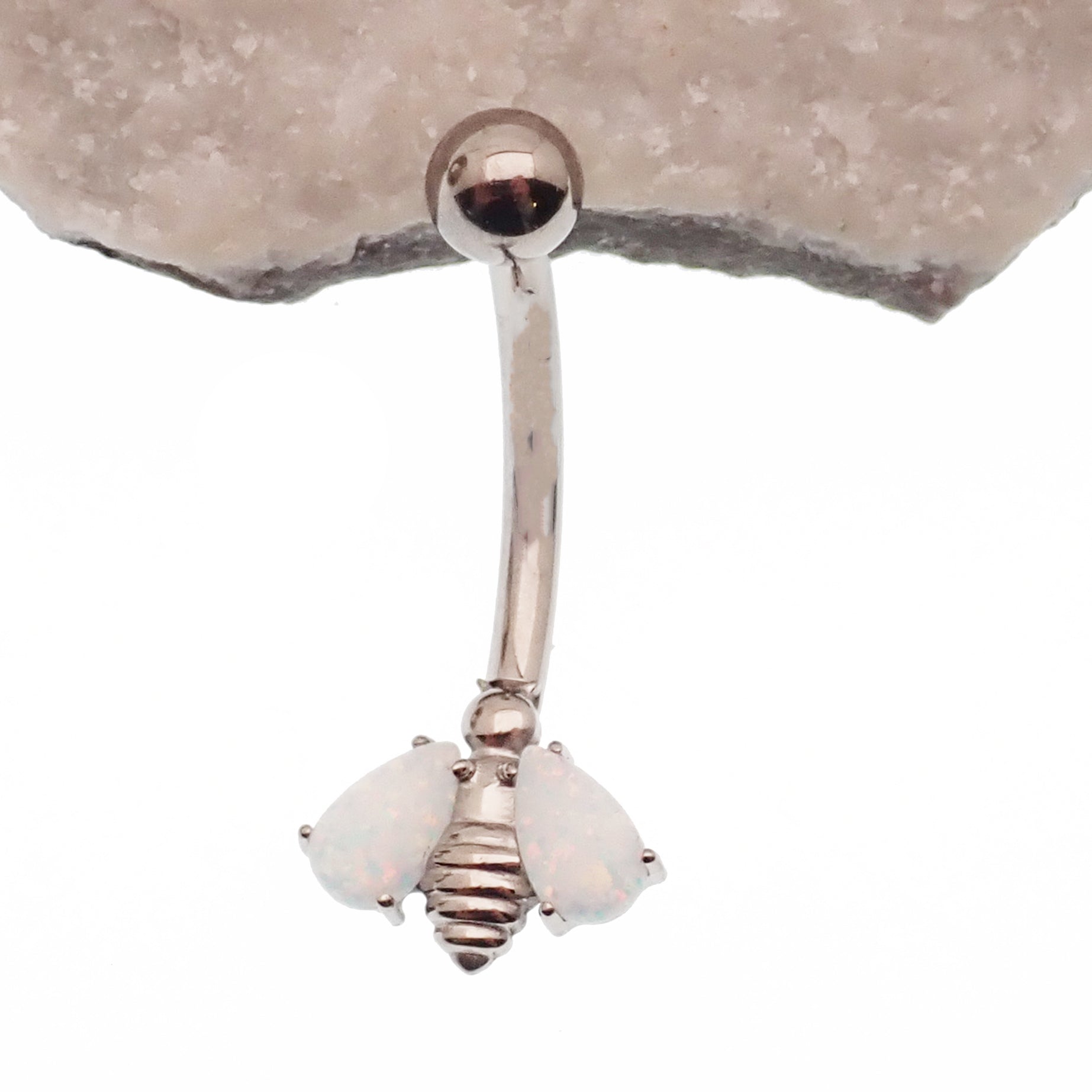 Titanium butterfly navel belly piercing ring in 14g with decorative butterfly design by Body Clickers Body Jewelry.