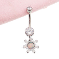 Titanium 14g dangly drop belly ring from Body Clickers Body Jewelry featuring a sleek implant design.