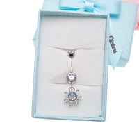 Titanium 14g dangly drop belly ring from Body Clickers Body Jewelry, featuring a sleek implant design and delicate dangling element.