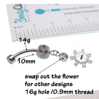 Titanium 14g dangly drop belly ring by Body Clickers Body Jewelry, featuring a sleek implant design and elegant dangling charm.