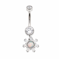Titanium 14g dangly drop belly ring by Body Clickers Body Jewelry, featuring a sleek implant design and dangling pendant.