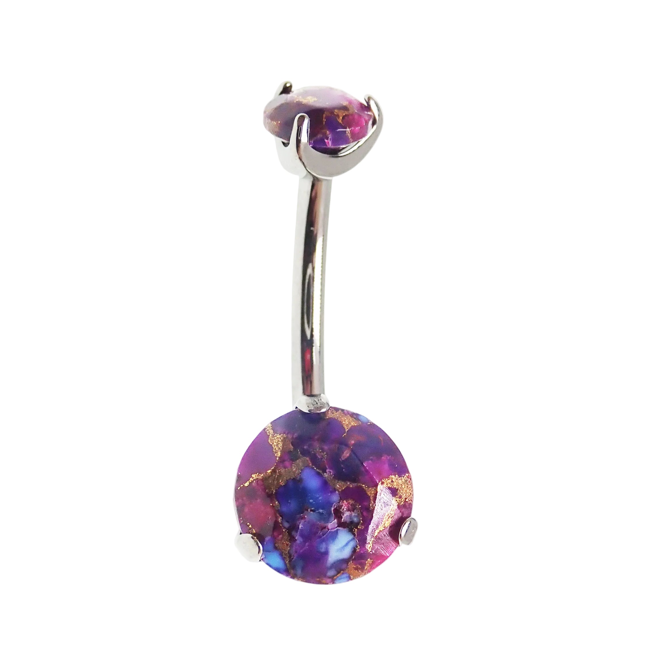Titanium 14g 10mm copper turquoise belly ring by Body Clickers Body Jewelry with internal threading and decorative stone design.