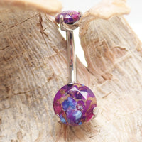 Titanium 14g 10mm copper turquoise belly ring with internal threading, Body Clickers Body Jewelry, showcases vibrant gemstone design.