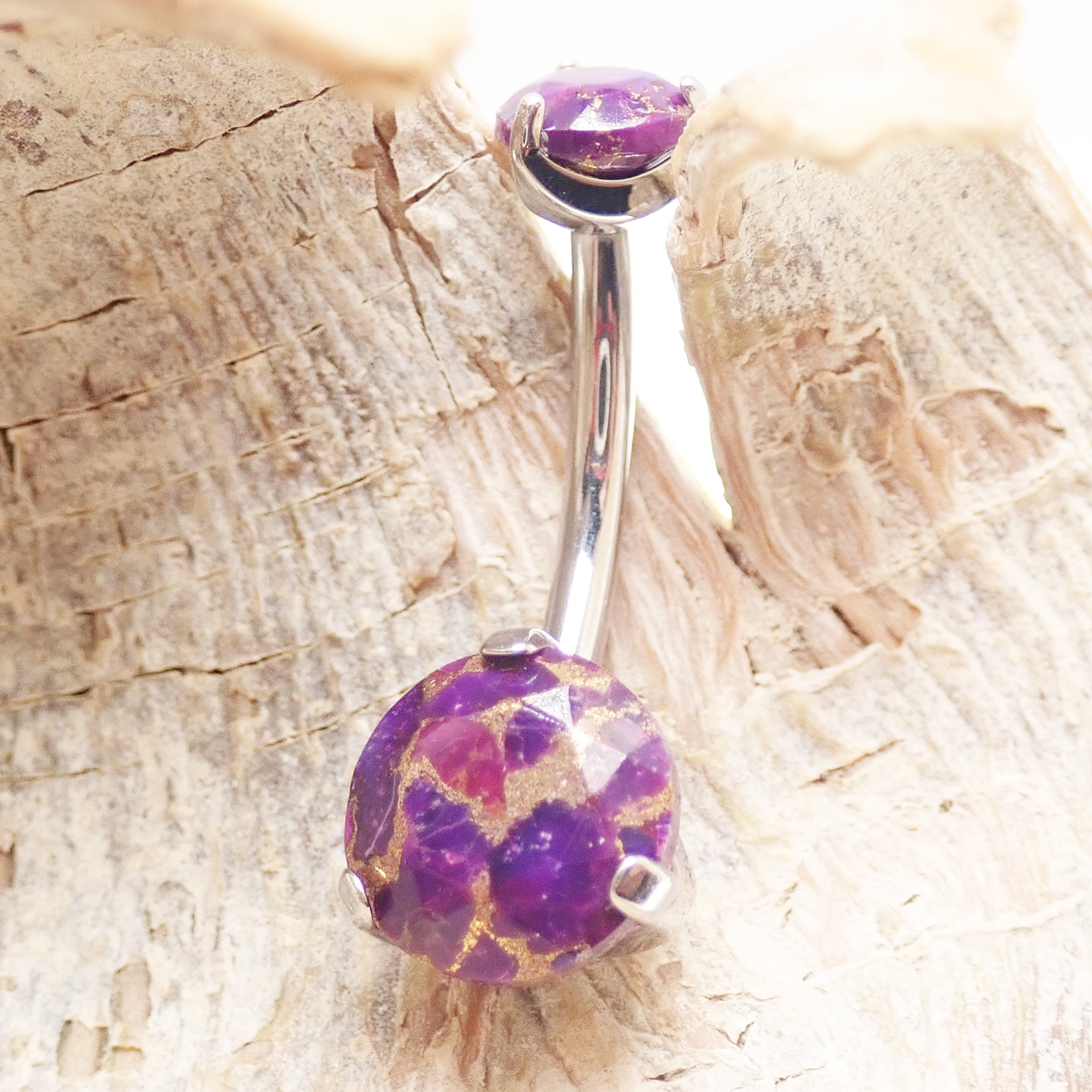 Titanium 14g 10mm copper turquoise belly ring by Body Clickers Body Jewelry, internally threaded, with a vibrant turquoise design.