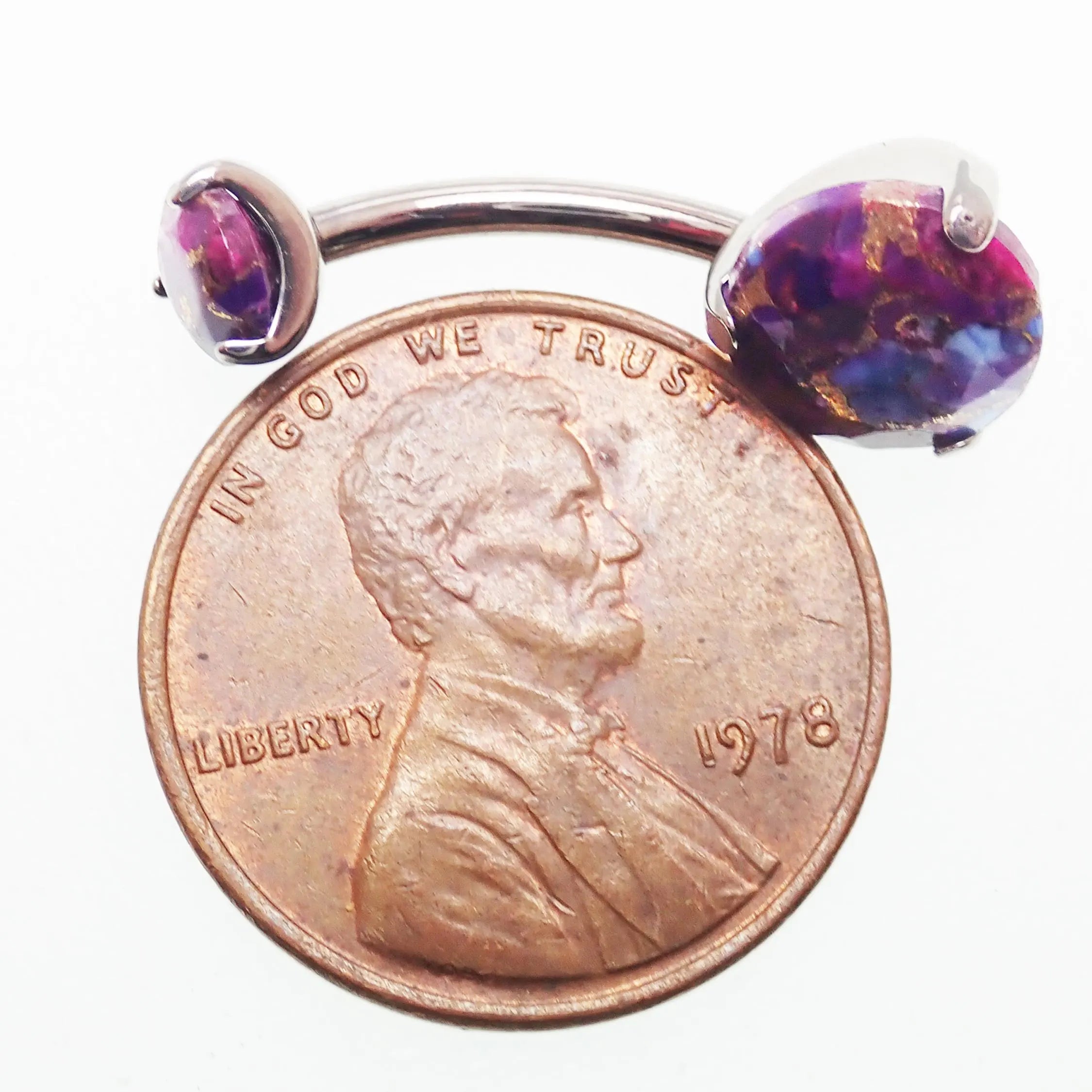 Titanium 14g 10mm copper turquoise belly ring by Body Clickers Body Jewelry, internally threaded, with vibrant turquoise design.