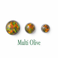 Black fire opal push fit threadless top body jewelry in implant titanium, designed by Body Clickers for body piercing.