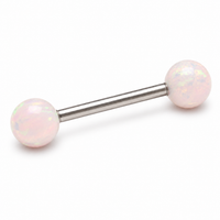 Pink Snow 5mm and 6mm opal titanium nipple ring in 14g and 12g, body jewelry with a sleek design and secure clasp.