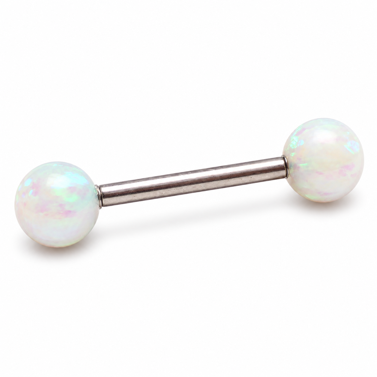 6mm opalite white fire opals titanium nipple ring in 14g and 12g, body jewelry with sleek, polished design for piercings